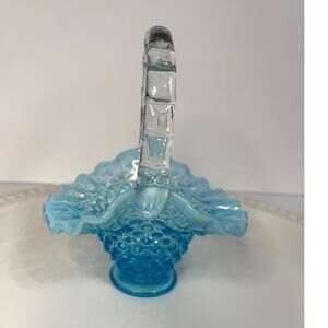 Vintage Blue Hobnail Glass Basket